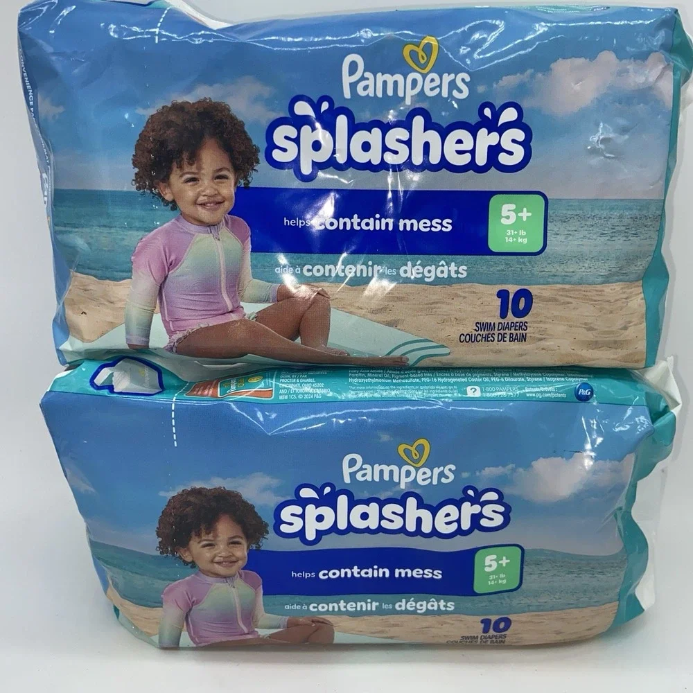 Lot Of 2 Pampers Splashers Swim Diapers Large 31+ Lb 20‎ Total NEW